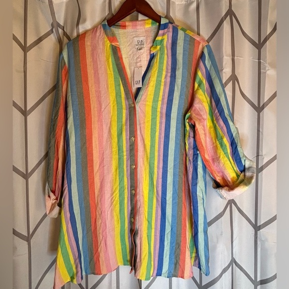 GAP Tops - NWT GAP Maternity Striped Linen Button Down Shirt